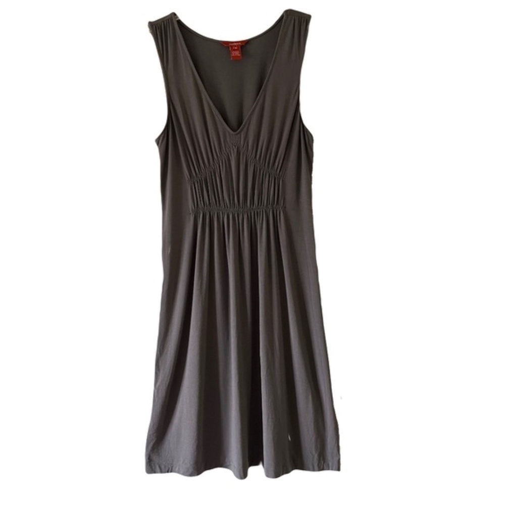 Sundance | Gray Sleeveless Smocked V-Neck Midi Dress, Medium